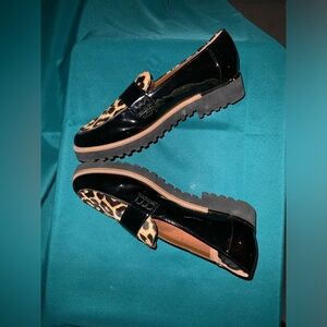 Franco Sarto, SIZE 6M, REAL FUR, DYED COW HAIR, BLACK PATTON LEATHER, EUC